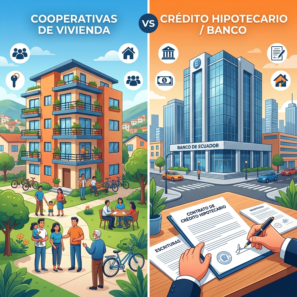 Cooperativa de vivienda vs crédito hipotecario en Ecuador